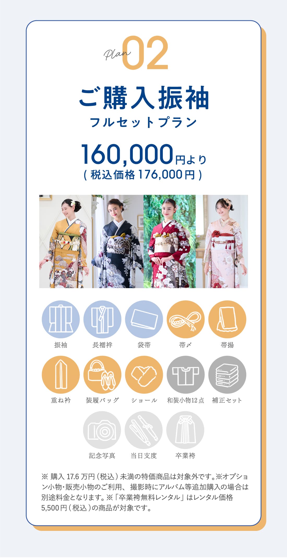 プラン2：ご購入振袖フルセットプラン 160,000円より（税込価格176,000円）