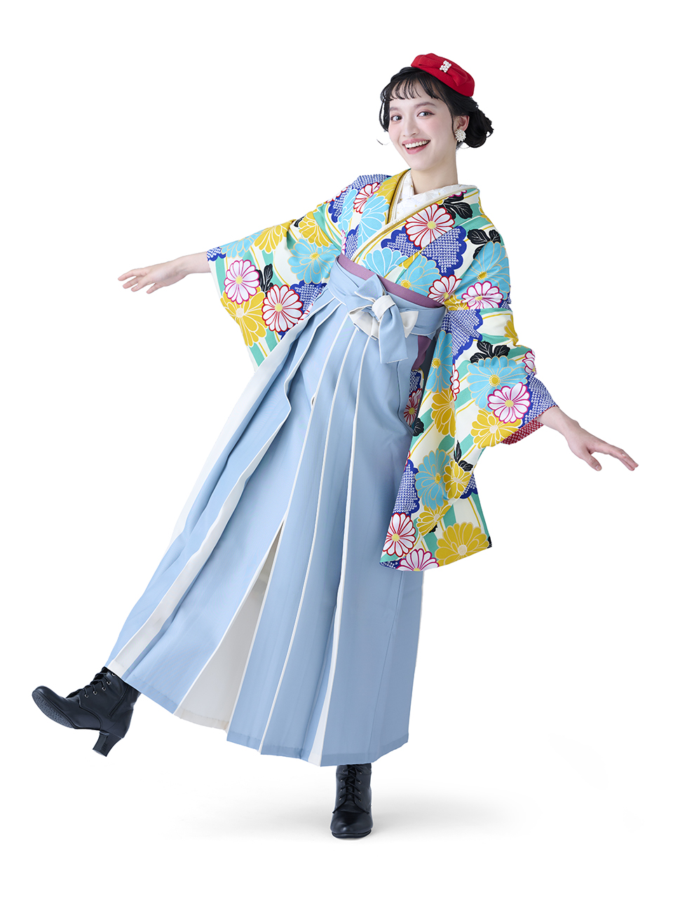 卒園★式部浪漫★水色市松羽織★袴★長着★小物★雪駄 卒業袴K30166 | 袴コレクション | KIMONO&